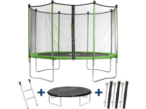 Trampolin / Cama elástica "Yoopi" - Ø 4.25 m - con red + escalera + cubierta de protección + kit de anclaje