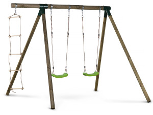 Columpio de madera "Timo" - Con 2 columpios y 1 escalera de cuerda