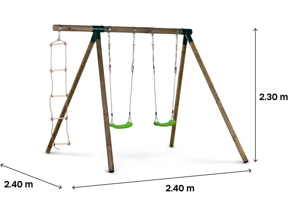 Columpio de madera "Timo" - Con 2 columpios y 1 escalera de cuerda