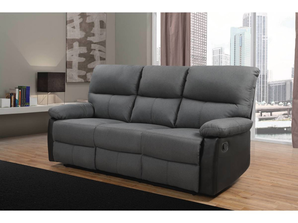 Sofá reclinable 3 plazas "Lincoln" - Color negro/Gris oscuro