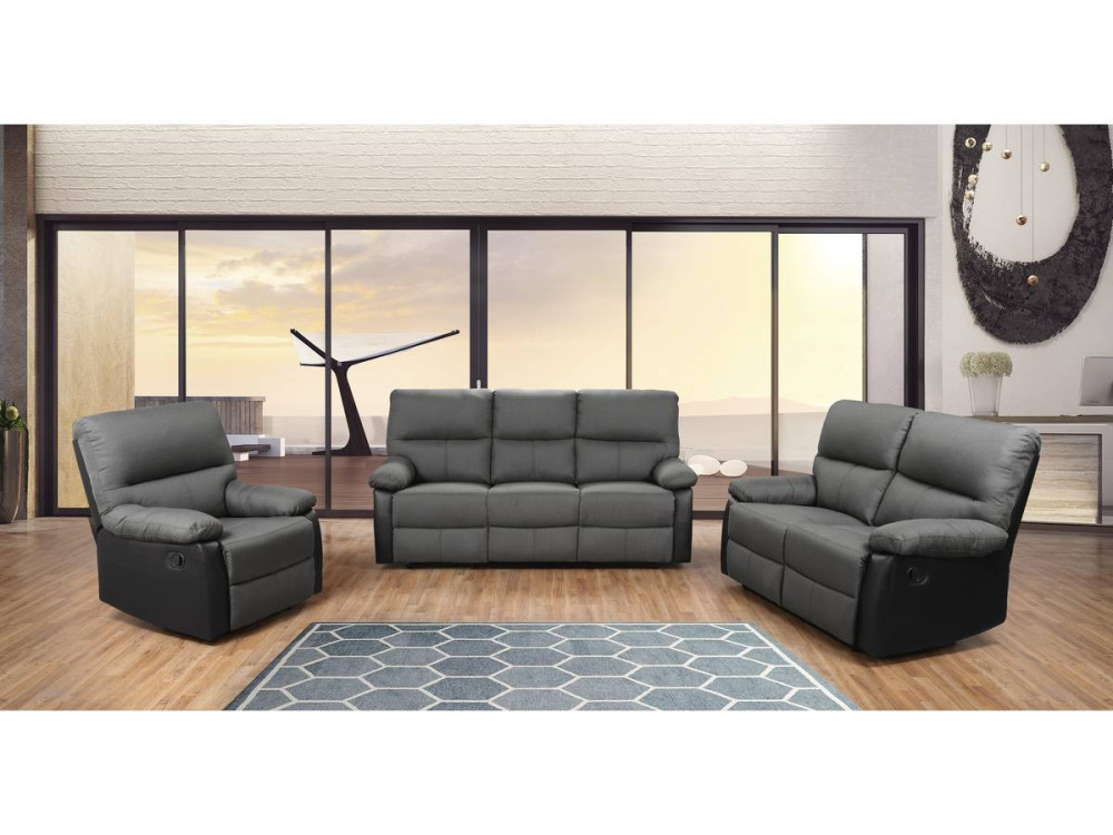 Sofá reclinable 3 plazas "Lincoln" - Color negro/Gris oscuro