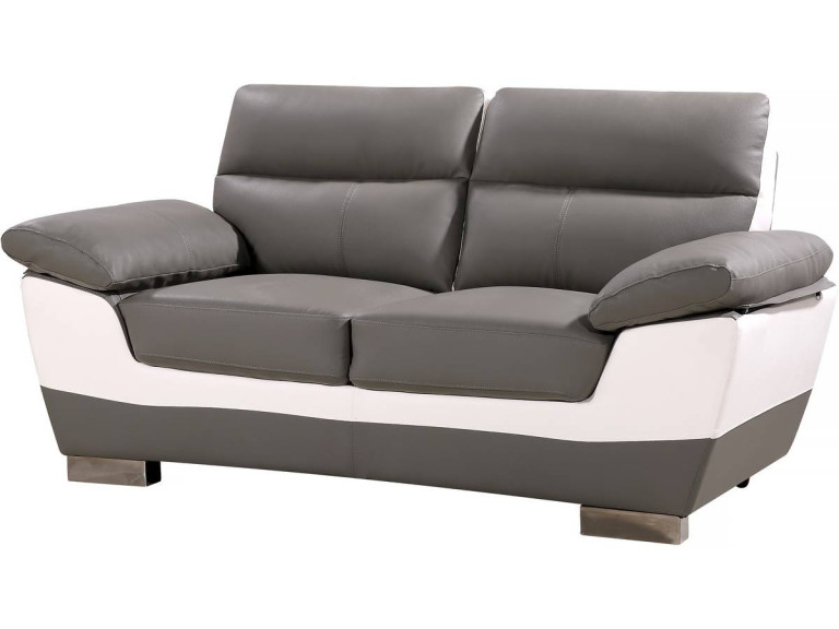 Sofá cuero reconstituido / PVC Dallas - 2 plazas Gris/Blanco