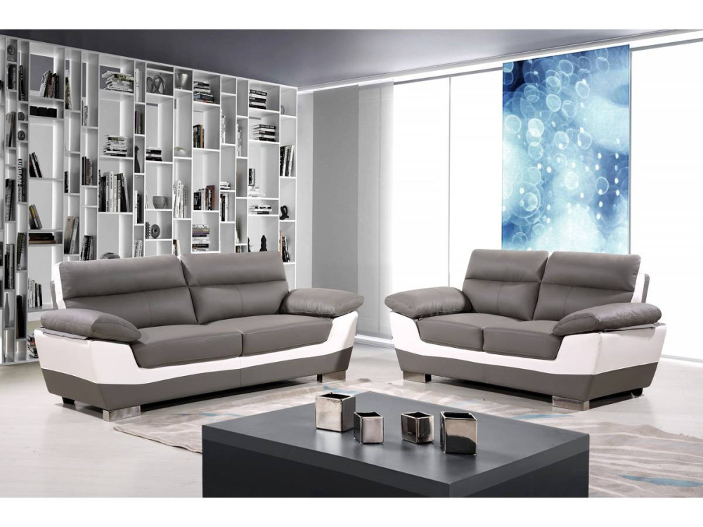 Sofá cuero reconstituido / PVC Dallas - 2 plazas Gris/Blanco