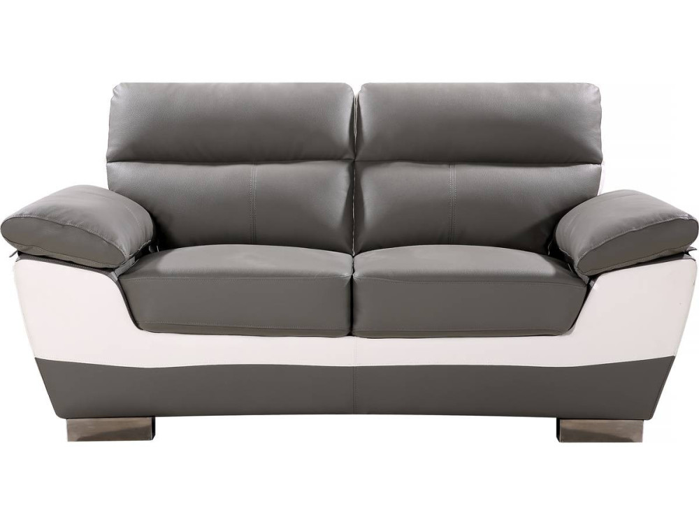 Sofá cuero reconstituido / PVC Dallas - 2 plazas Gris/Blanco