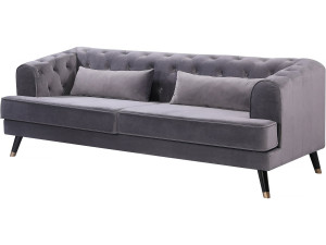 Sofá de terciopelo "Gloria" - 216 x 86 x 76 cm - 3 plazas - Gris