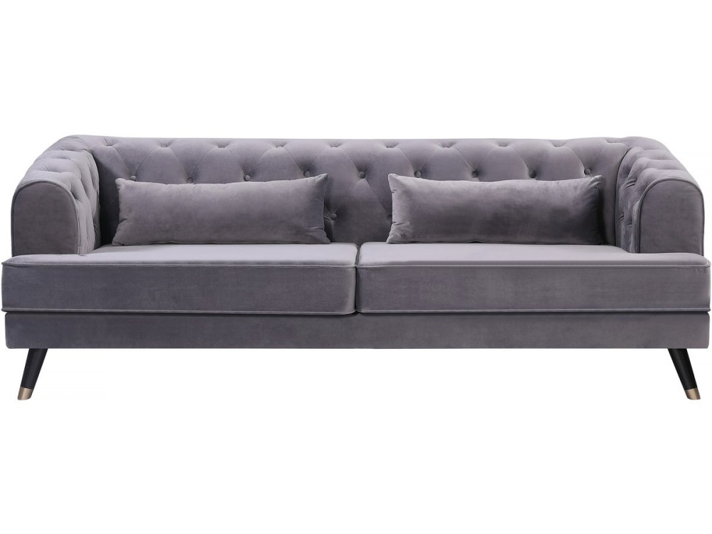 Sofá de terciopelo "Gloria" - 216 x 86 x 76 cm - 3 plazas - Gris