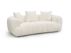 Sofá recto estilo «bubble» en tejido texturizado «La Fayette» - 3 plazas - Color crema