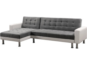 Sofá esquinero convertible y reversible "Theo" - 4 plazas - Blanco y gris