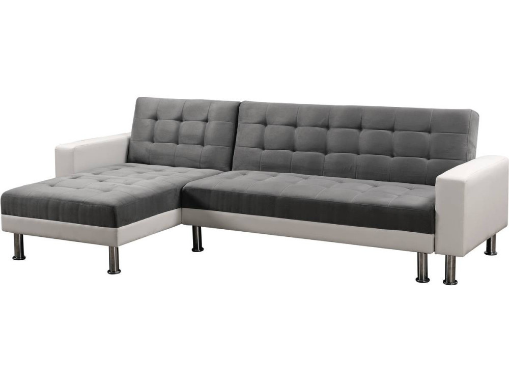 Sofá esquinero convertible y reversible "Theo" - 4 plazas - Blanco y gris