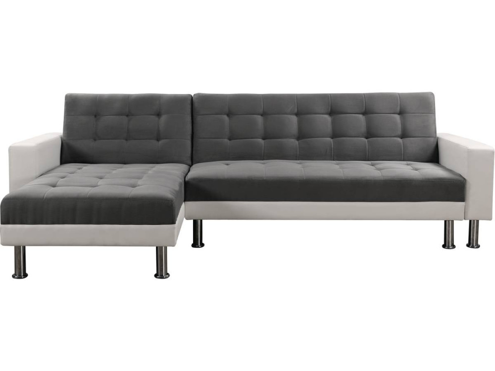 Sofá esquinero convertible y reversible "Theo" - 4 plazas - Blanco y gris