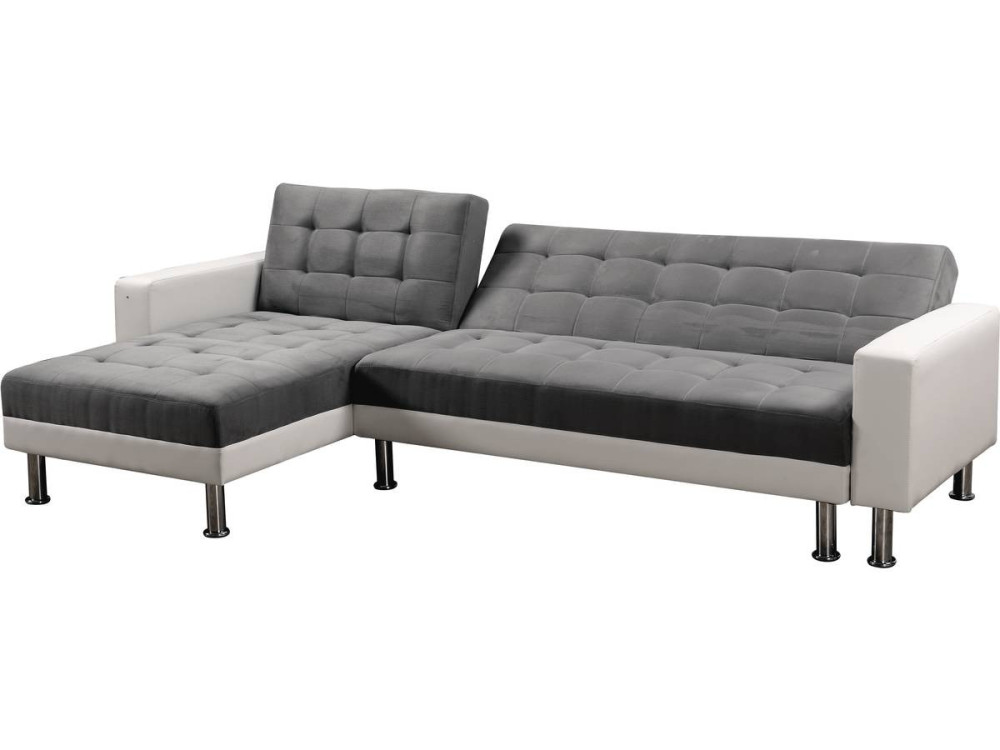 Sofá esquinero convertible y reversible "Theo" - 4 plazas - Blanco y gris
