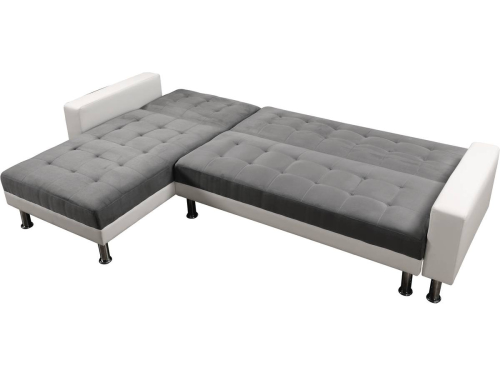 Sofá esquinero convertible y reversible "Theo" - 4 plazas - Blanco y gris