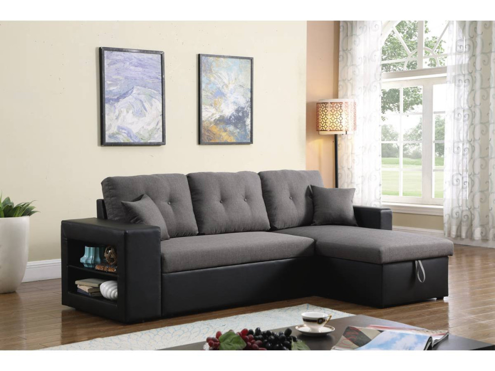 Sofá esquinero convertible/reversible "Axel" - Negro/Gris