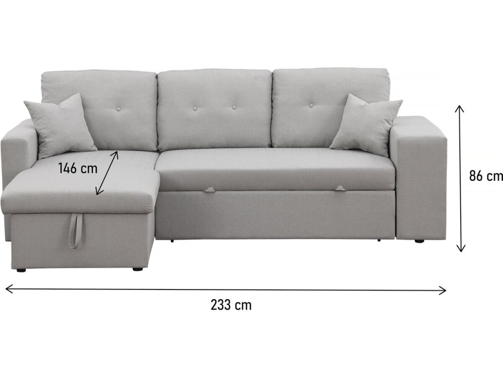 Sofá cama esquinero/reversible "Axel" - 3 plazas - Gris claro