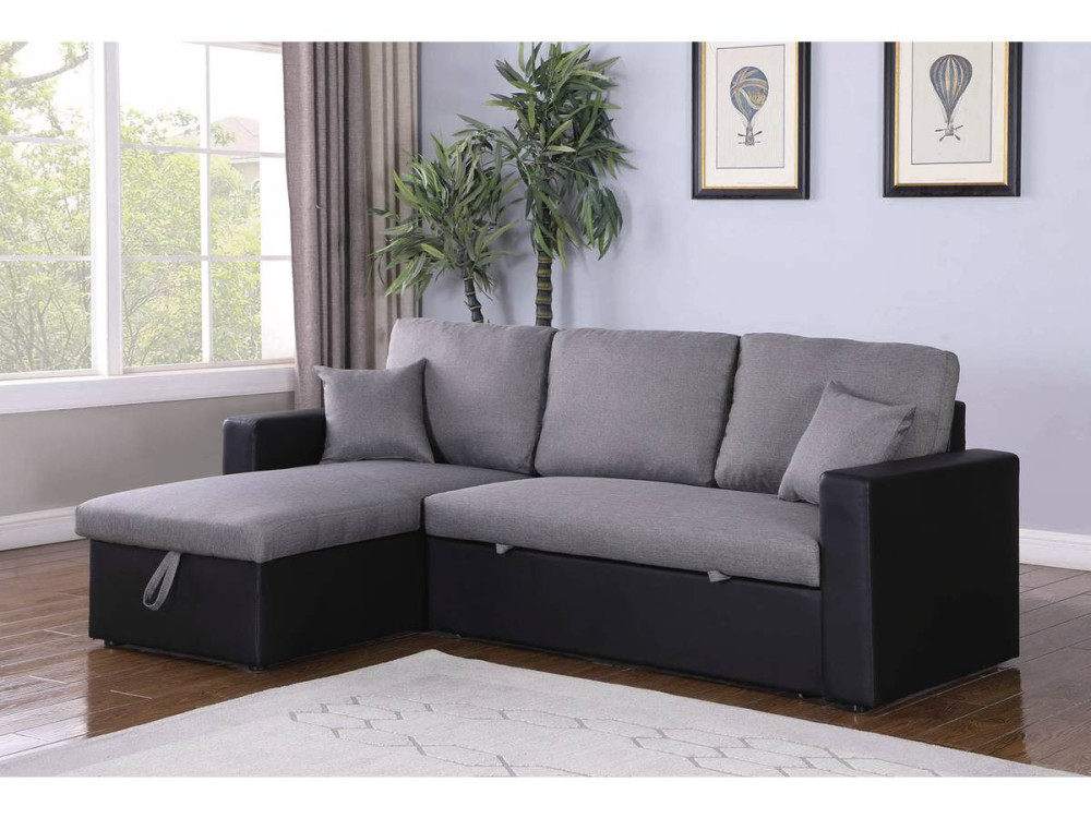 Sofá esquinero convertible "Alain" - 3 plazas - Gris / Negro