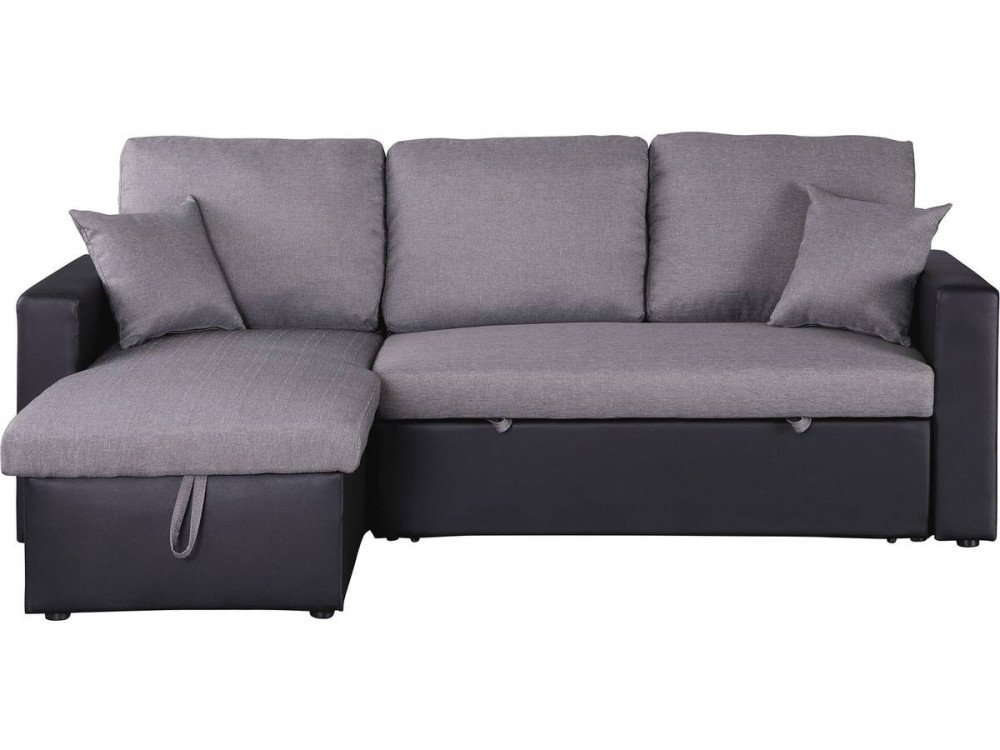 Sofá esquinero convertible "Alain" - 3 plazas - Gris / Negro