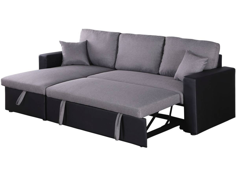 Sofá esquinero convertible "Alain" - 3 plazas - Gris / Negro