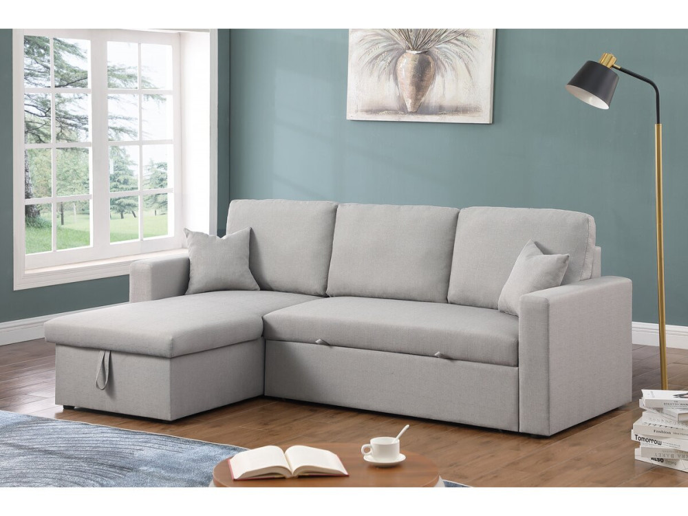 Sofá rinconera convertible/reversible "Alain" con box - 3 plazas - Gris claro