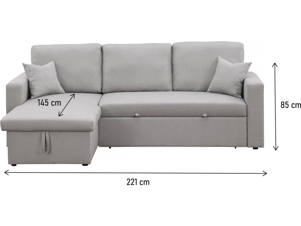 Sofá rinconera convertible/reversible "Alain" con box - 3 plazas - Gris claro