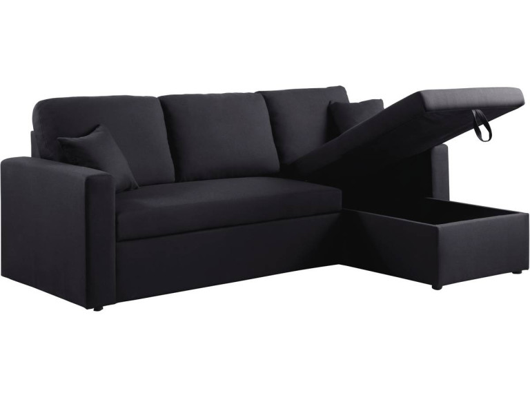 Sofá esquinero convertible "Alain" - 3 plazas - Negro