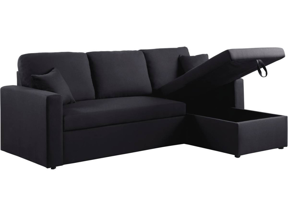 Sofá esquinero convertible "Alain" - 3 plazas - Negro