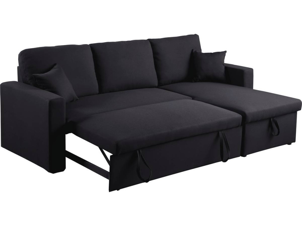 Sofá esquinero convertible "Alain" - 3 plazas - Negro