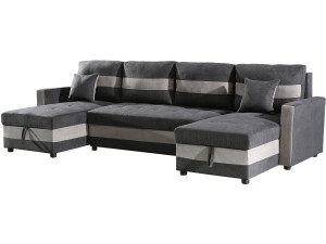 Sofá convertible panorámico "Antoine" con compartimentos portaobjetos - 5 plazas - Gris oscuro/ Gris claro