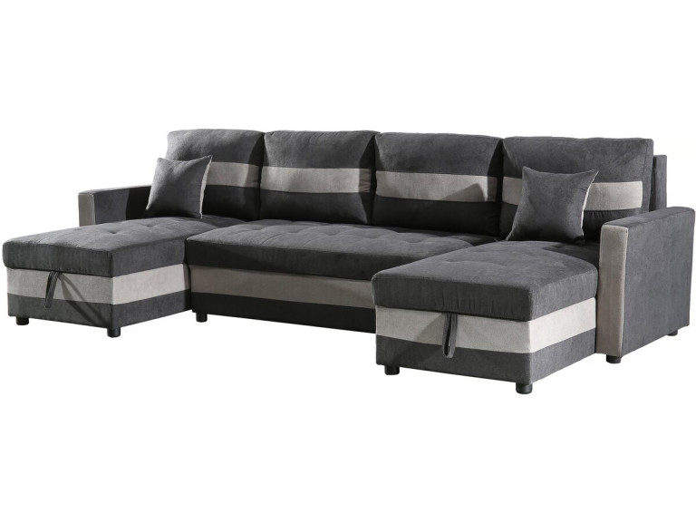 Sofá convertible panorámico "Antoine" con compartimentos portaobjetos - 5 plazas - Gris oscuro/ Gris claro