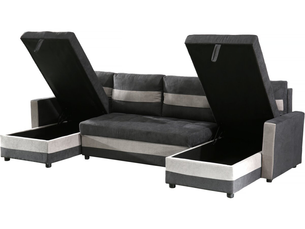 Sofá convertible panorámico "Antoine" con compartimentos portaobjetos - 5 plazas - Gris oscuro/ Gris claro