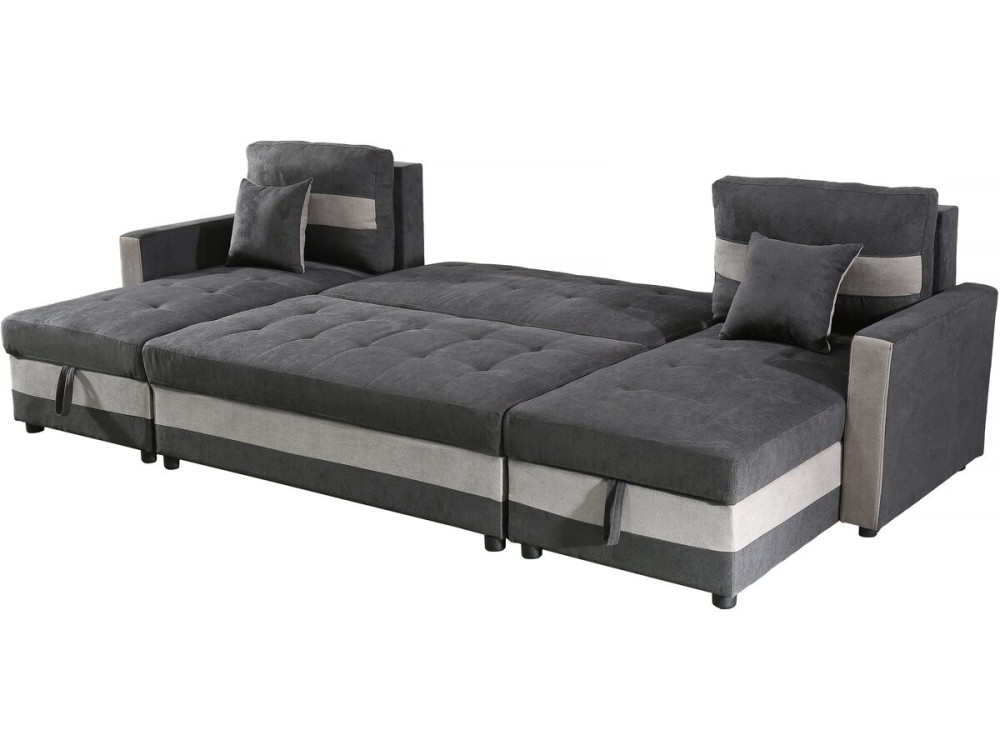 Sofá convertible panorámico "Antoine" con compartimentos portaobjetos - 5 plazas - Gris oscuro/ Gris claro