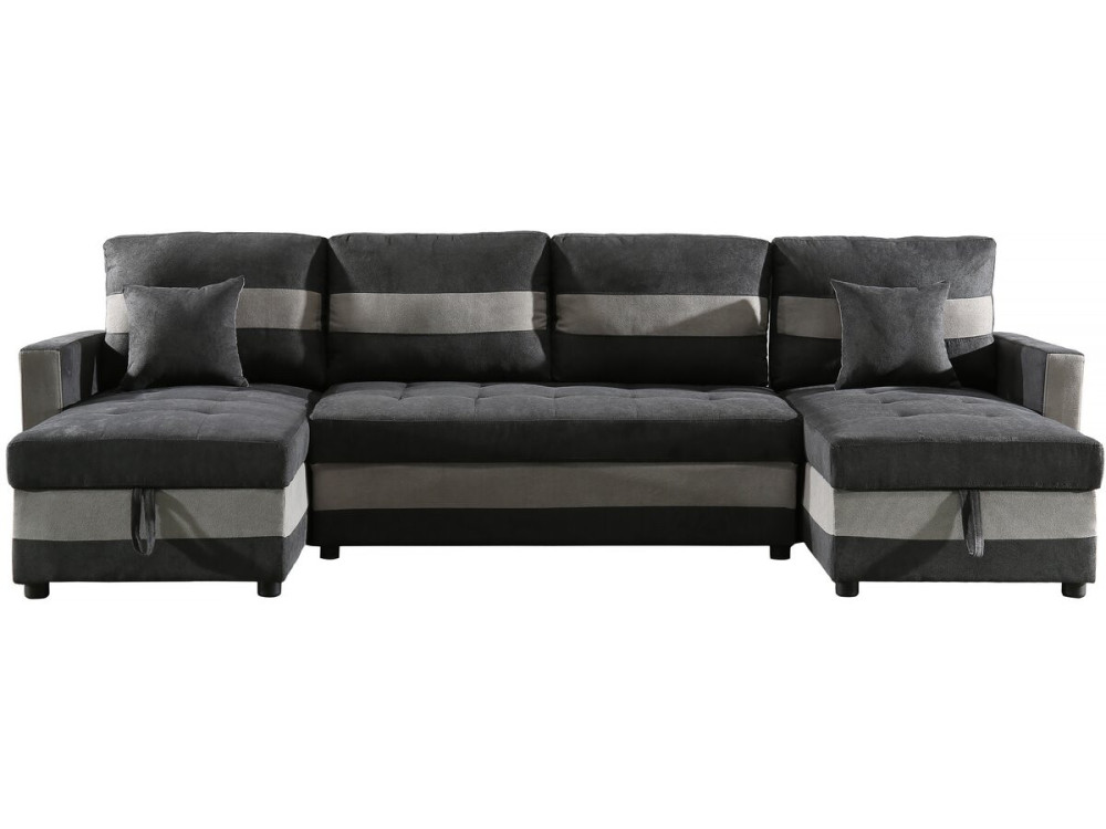 Sofá convertible panorámico "Antoine" con compartimentos portaobjetos - 5 plazas - Gris oscuro/ Gris claro