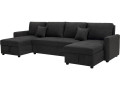 Sofá convertible panorámico "Antoine" con compartimentos portaobjetos - 5 plazas - Gris oscuro/ Gris claro - Beige
