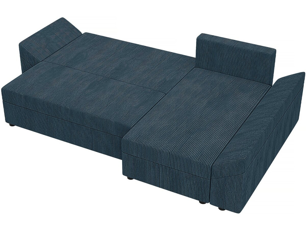 Sofá esquinero convertible con cómoda "Vaugirard" de pana - 3 plazas - Azul