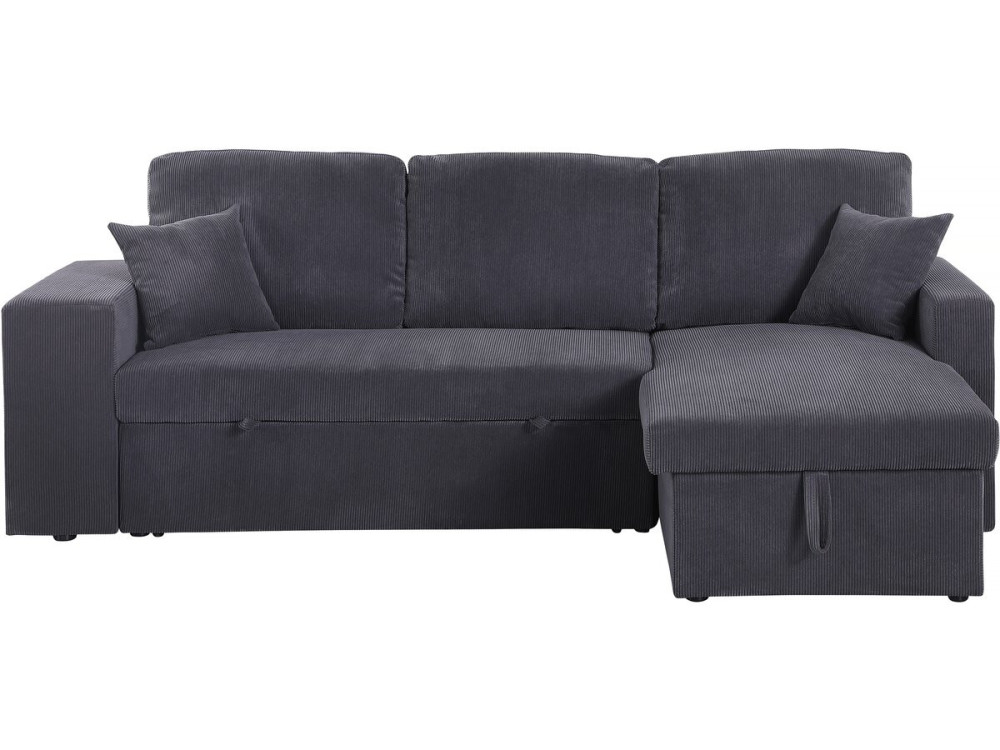 Sofá esquinero convertible/reversible de pana "Axel" - 3 plazas - Gris