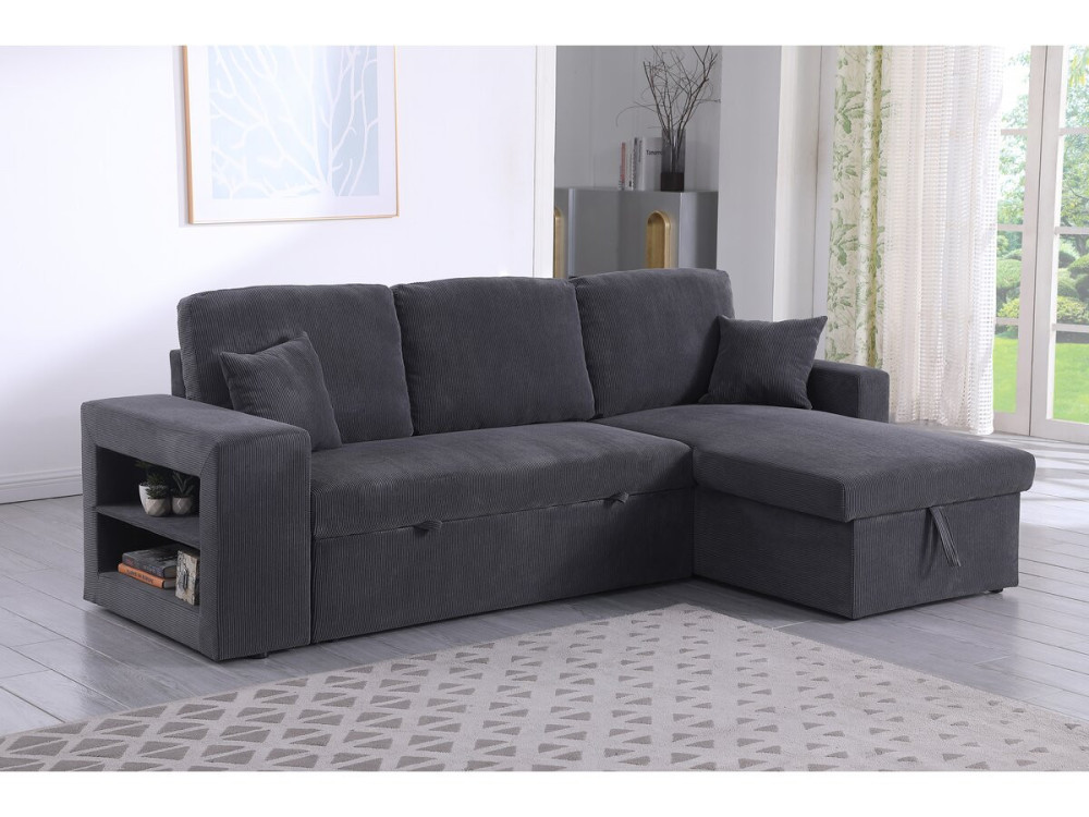 Sofá esquinero convertible/reversible de pana "Axel" - 3 plazas - Gris