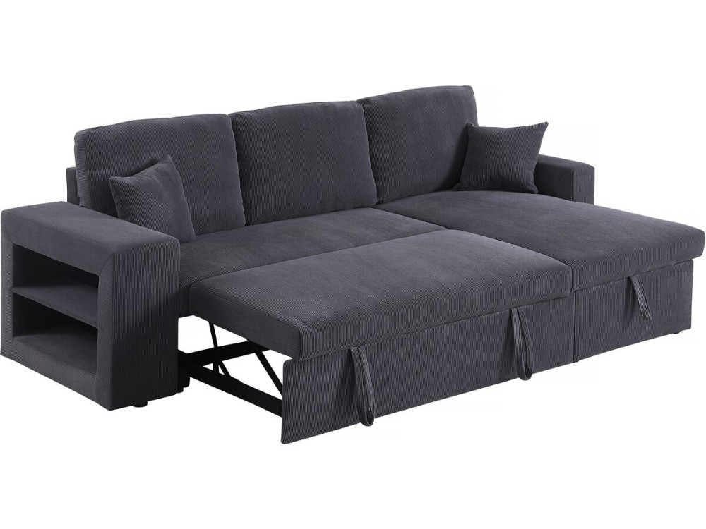 Sofá esquinero convertible/reversible de pana "Axel" - 3 plazas - Gris