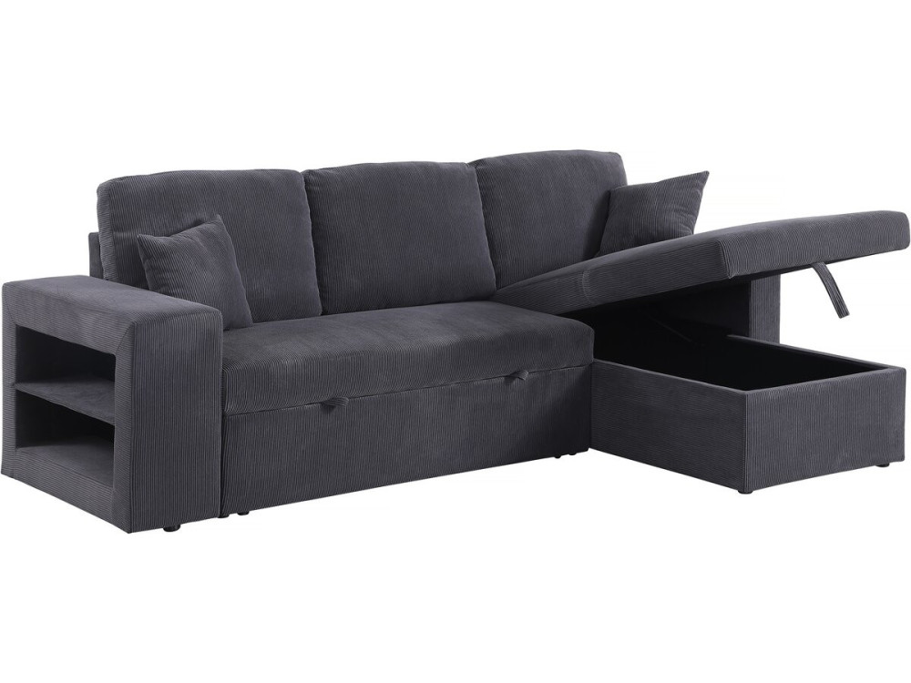 Sofá esquinero convertible/reversible de pana "Axel" - 3 plazas - Gris