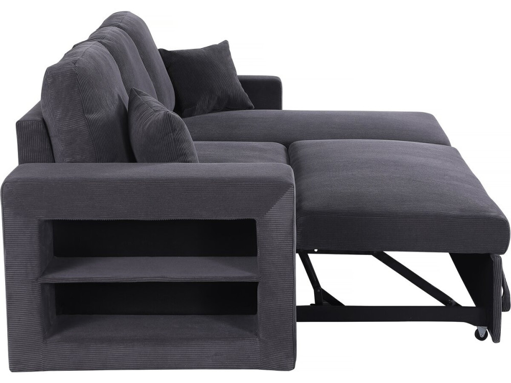 Sofá esquinero convertible/reversible de pana "Axel" - 3 plazas - Gris