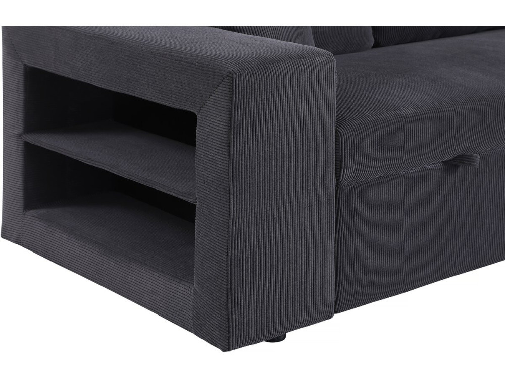 Sofá esquinero convertible/reversible de pana "Axel" - 3 plazas - Gris