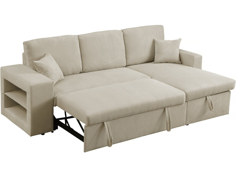 Sofá esquinero convertible/reversible de pana "Axel" - 3 plazas - Beige