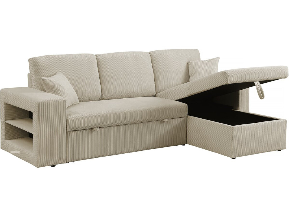 Sofá esquinero convertible/reversible de pana "Axel" - 3 plazas - Beige