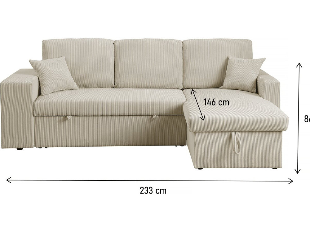 Sofá esquinero convertible/reversible de pana "Axel" - 3 plazas - Beige