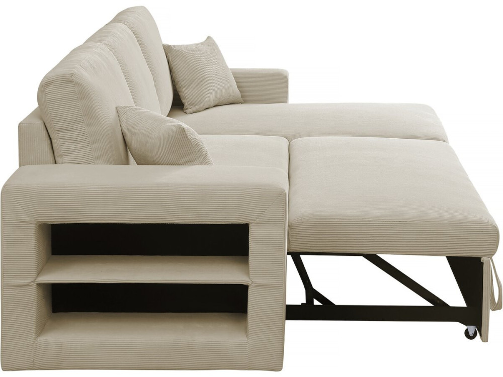 Sofá esquinero convertible/reversible de pana "Axel" - 3 plazas - Beige