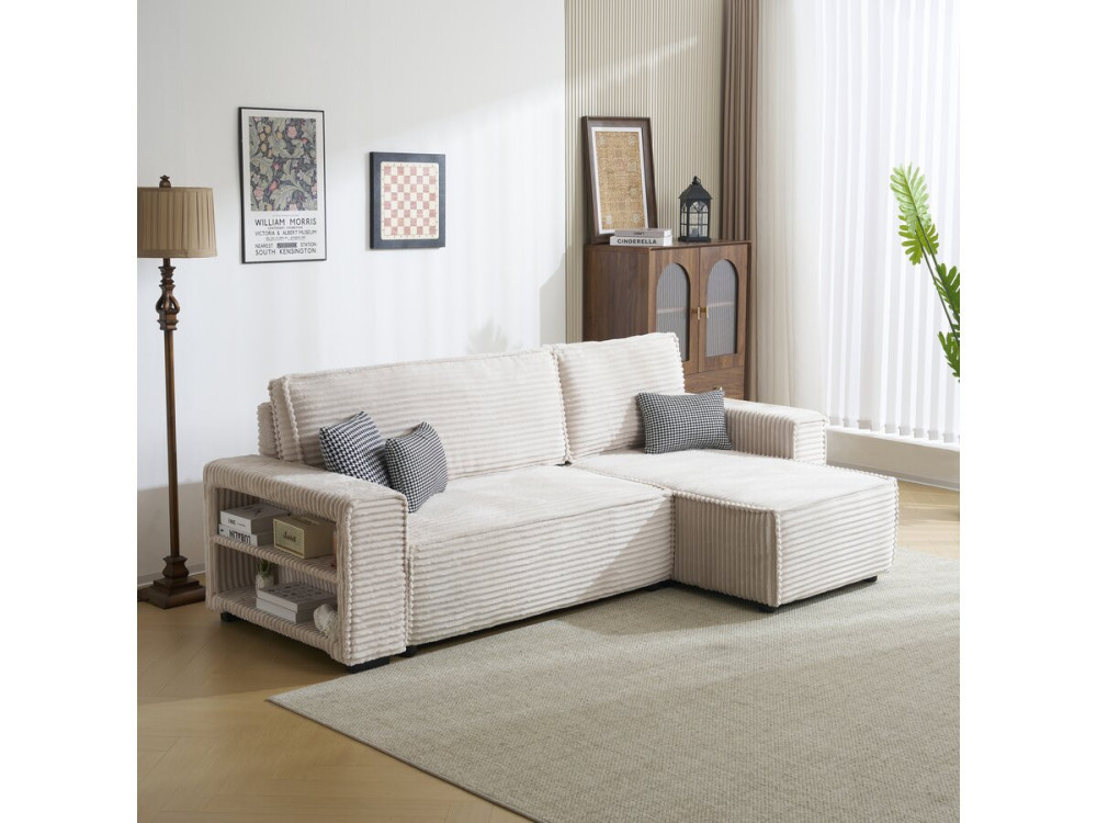 Sofá esquinero de pana "Opera" - 3 plazas - Beige