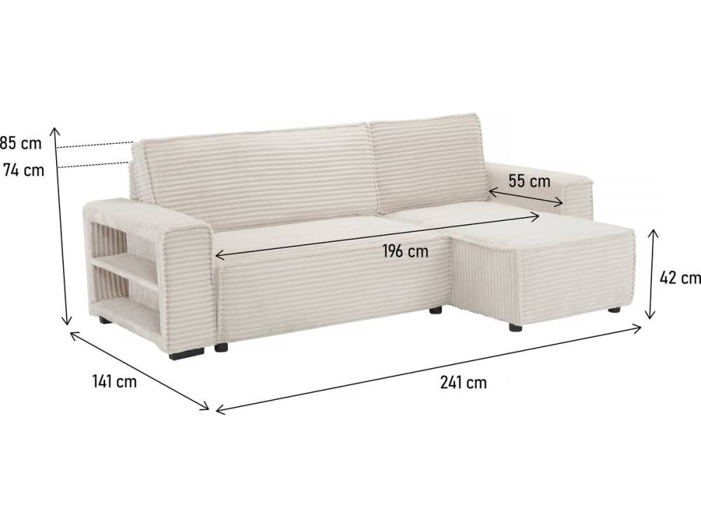 Sofá esquinero de pana "Opera" - 3 plazas - Beige