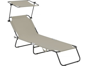 Tumbona plegable "Lazy" - Con sombrilla - Taupe