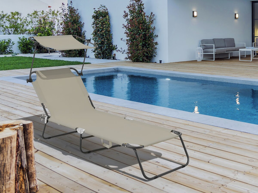 Tumbona plegable "Lazy" - Con sombrilla - Taupe