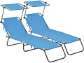 Tumbona plegable "Lazy" - Con sombrilla - Taupe - Azúl