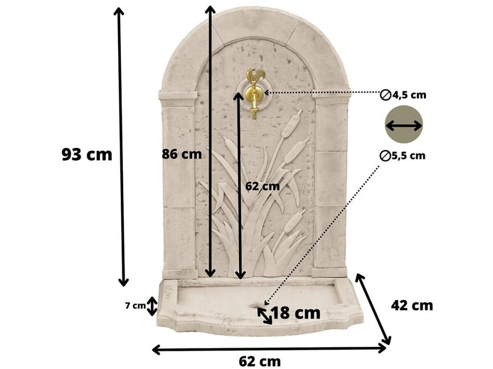 Fuente "ROSEAU" - de piedra reconstituida - 62 x 42 x 93 cm