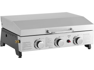 Plancha de asar a gas con 3 quemadores y tapa metálica "Fasto" - 7,5 kw - Gris